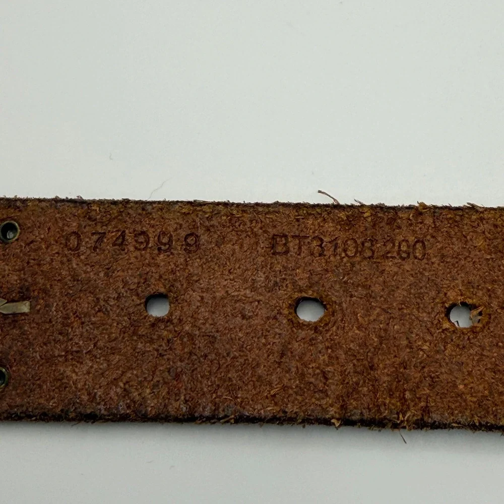 Fossil Brown Tooled Leather Western Belt Floral Studded 42in